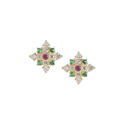 China Pretty Girl Jewelry Diamond Bowknot Tiny Hollow Cute Pure Silver Green Silver Earring Stud for sale