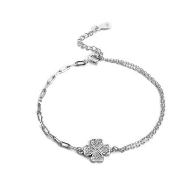 China Cute Charm Bracelet Diamond Clover 925 Sterling Silver Bangle Women for sale