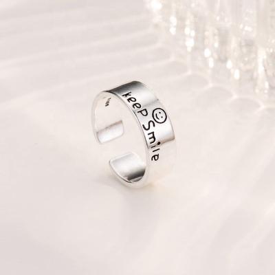 China Korean Letter Silver Single Cuff Design Face Fashion Smile Retro Ring for sale