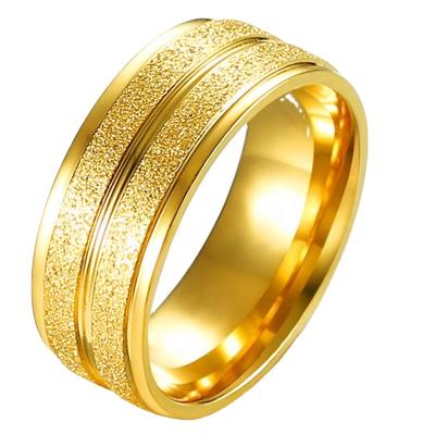 China Fashion Cute Perfect Gold Groove Sand Surface 8mm Stainless Steel Men Ring For Men for sale