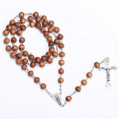 China Rosary Necklace Religion Mounted Good Western Cross Wood Beads Rosary Necklace for sale