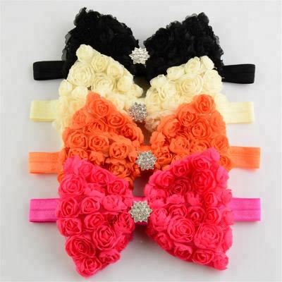 China Large Bow Knitted Diamond Flower Baby Hair Bow Headband Baby Hair Bow Headband for sale