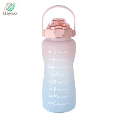 China Viable Large Handle Plastic Water Bottle With Time Marker BPA Free Material Gym Sport Water Bottle for sale