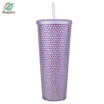 China Sustainable Fashion Plastic Water Cups With Double Wall Drinking Water Plastic Water Tumbler With Lid And Straw for sale