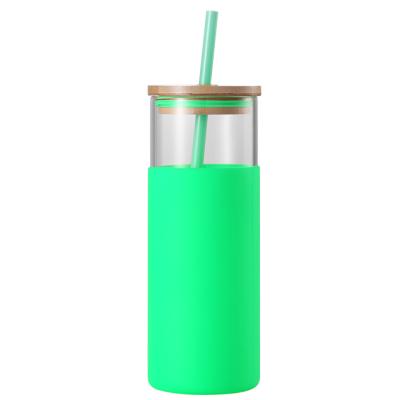 China 16oz Sublimation Water Bottle Viable Gradient Colored Frosted Glass Mason Jar With Lid And Bamboo Straw for sale