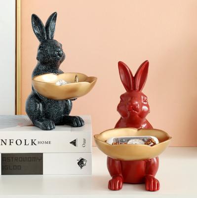 China Europe Rabbit Figurine Creative Tray Porch Key Storage Home Decorations Living Room Creative Wedding Gifts for sale