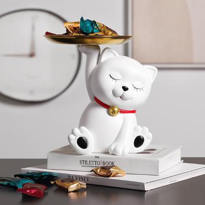 China Cute Cat Statue Animal Storage Home Living Room Office Store Decoration Craft Gift Europe Resin Figurines for sale