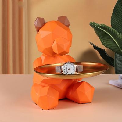 China Desktop Storage Tray Decorative European Sculpture Resin Bear Statue 21CM Cute Geometric Storage Box Home Living Room for sale