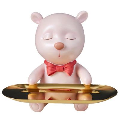 China Europe Nordic Resin Bear Tray Decoration Ornaments Entrance Key Cosmetics Storage Home Creative Housewarming Gifts for sale