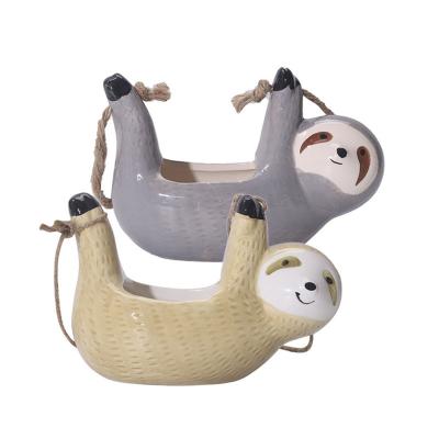 China Porch Minimalist Creative Ceramic Garden Hallway Flower Vase Wall Hanging Sloth Home Decoration for sale