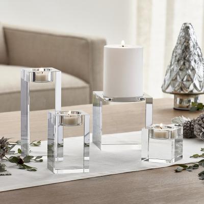 China Weddings Candle Holders Crystal Clear Square Glass Pillar Tealight Solid Stand for Wedding Decoration Home Centerpiece for sale