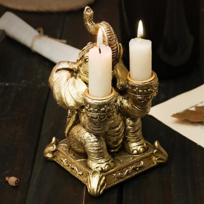 China Europe Gold Resin Buddha Thai Elephant Wraps Candle Holder Lucky Figurine Home Decor Gift Feng Shui Tea Light Statue for sale