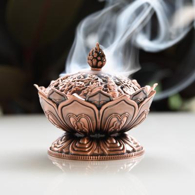 China Lotus Flower Chinese Buddha Alloy Metal Censer Censer Incense Holder Tibetan Handmade Censer Bowl Buddhist Home Decoration for sale