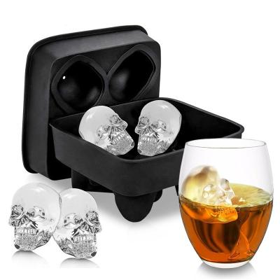 China Flexible 3D Silicone Ice Cube Mold Tray Makes 4-Pieces Ice Skulls Round Cube Maker DIY for Whiskey for sale