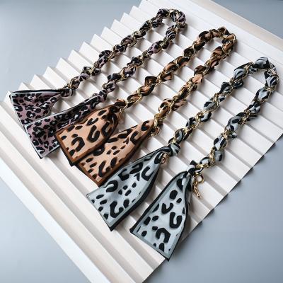 China Fashion Leopard Print Scarf Metal Chain Bag Silk Accessories Hand To Wear Short Strap Wrist Chain For Bag Handle for sale