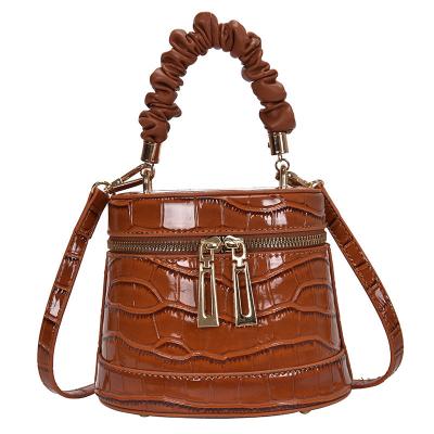 China New PU Fashion Crocodile Grain Texture Wrinkle Pleated Handbag Bucket Shoulder Cross - Body Bag for sale