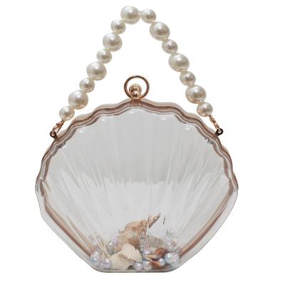 China New Trend Insist PU Bag Acrylic Transparent Pearl Chain Shell Cross - Body Bag for sale