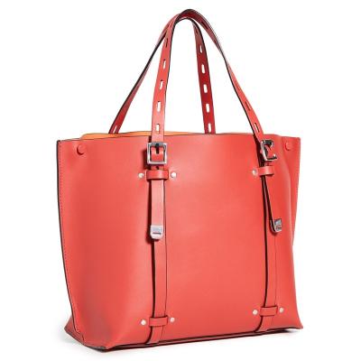 China Reversible Tote Bag Two Tone Style Retro Fashion Red Color New Color Shopper Bag Two Tone Vegan PU Bag for sale