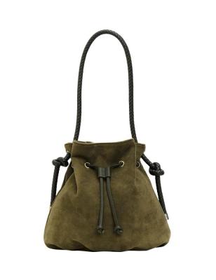 China Simple Fashion Mini Suede Felt Leather Bucket Bag Male PU Rope Bag Faux Suede Drawstring Bag for sale