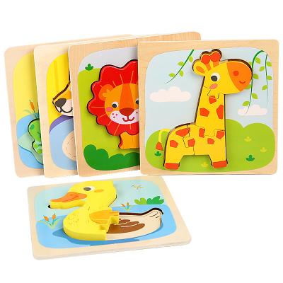 China Jigsaw Puzzle Toys Kids Wooden 3D Cartoon Toddler Puzzles Vehicle Wood For Children Cartoon DIY Animal Play Set for sale