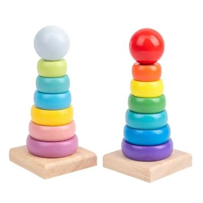 China Cartoon Toy Stacking Tower Colored Rainbow Stacking Ring Tower Toys Early Educational intelligence toy for sale