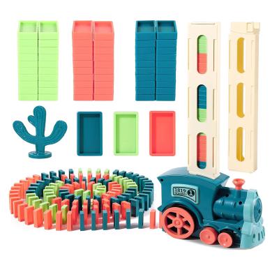 China Earlier Education 80 PCS Domino Train Set Automatic Domino Laying Train Electric Car Brick Blocks Kits For Kids for sale