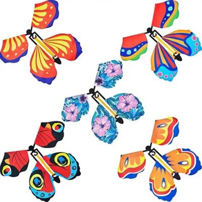 China Paper Artificial Flying Butterfly With Strong Rubber Elastic Band Powered Wind Up Butterfly Toy for sale