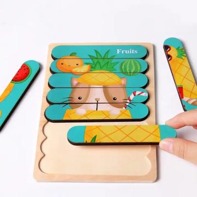 China Toy Wood 3D Educational Cartoon Puzzle Kids Learn Wooden Toys Other Baby Educational Toys for Boys and Girls for sale