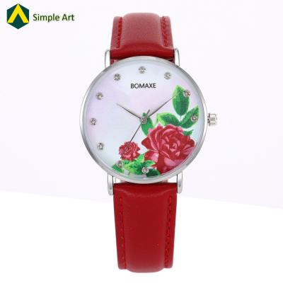 China 2020 New Arrivals beautiful diamond stone dial red leather alloy case designer women watches for sale