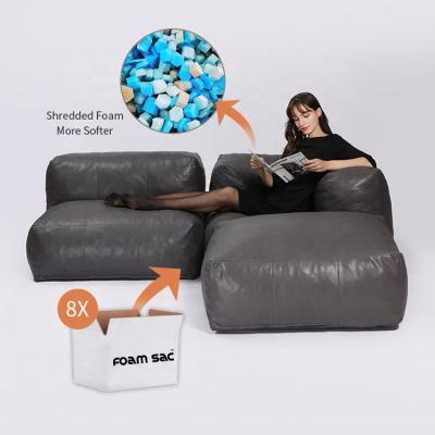 China Modular FOAM BAG compressed foam 4 seater faux leather beanbag corner sofa set sofas L-shaped secsacional for sale