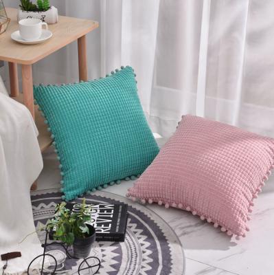 China Anti-static European fashion pom pom single plush velvet cushion covers sofa back pillows for sale