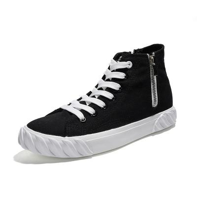 China Rubber Vulcanized Hi Top Lace Up Sneaker Wholesale White Simple Casual Girls Canvas Shoes Fashion Sneaker for sale