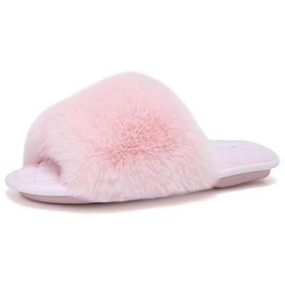 China Lightweight Women's Plush Faux Fur Fuzzy Memory Foam Slide On Toe Slipper Open With Memory Foam Slip On Bedroom Shoes Sandals for sale