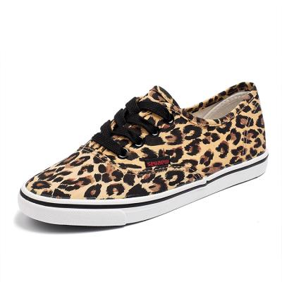 China Lightweight Girls Leopard Lace Up Rubber Vulcanized Canvas Sneakers Casual Running Shoes for sale