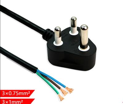 China South Africa 10A/16A  3pin black  power cable with stripped end  0.5m-10m copper power cord for sale