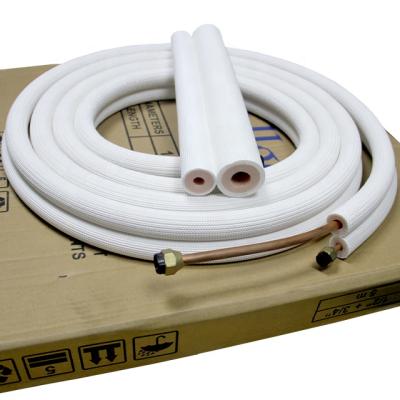 China Home Air Conditioner Pipe Twin Copper Coils With White PE Insulation for sale