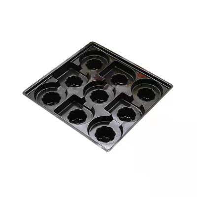 China Disposable Custom Thermoformed Chocolate Tray Plastic Black Packaging 9 Pieces Chocolate Blister Black Box for sale