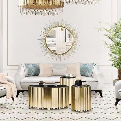 China New Arrival Ins Style Adjustable Living Room Furniture Luxury Round Glass Gold Metal Stainless Steel Center Coffee Side Table Set (Other) for sale