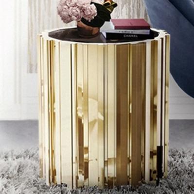 China New Arrival Adjustable Contemporary Hot Sale Gold Stainless Steel Center Coffee Side Table Luxury Irregular Marble Glass Set (Other) for sale