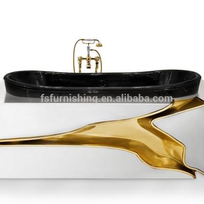 China Maisonvallentina luxury bathroom furniture new faction design gold stainless steel contemporary black and white decor freestanding bathtub for sale