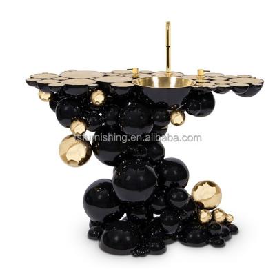 China Sustainable luxury villa bathroom decoration stand beauty washbasin with gold faucet bespoke to customize furniture manufacturing for sale