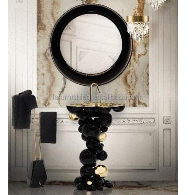 China Gold Contemporary Luxury Black and White Stainless Steel Ball Freestanding Design Faction Furniture Bathroom Sink Vanity for sale