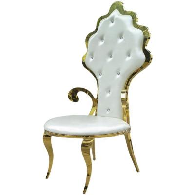 China Stainless Steel Luxury King Set High Back Chairs Dining Room Furniture White Leather Table and Living Room Lounge Chairs Gold Set for sale