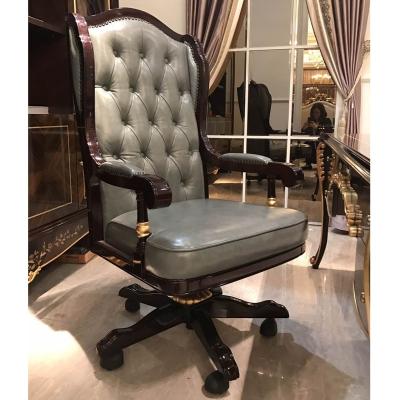 China Vintage Chesterfield Chair YB70-1 Executive Luxury Antique Leather Office Chair Solid Wood Leather Upholstery Chairs Swivel Boss Office Chair for sale