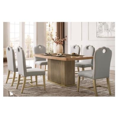 China European luxury contemporary solid wood modern solid wood set dining room table leather chairs furniture set USA Italy new blue villa dining room for sale