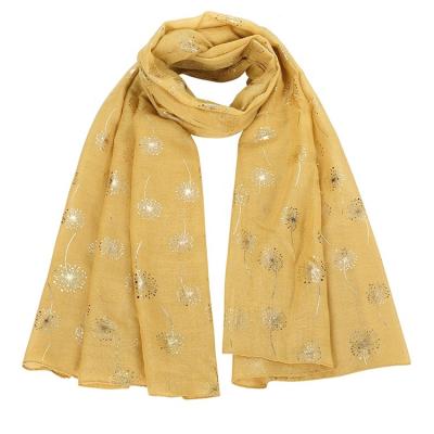 China 2021 Polyester Hot Sale Fashion Glitter Dandelion Print Scarf For Women All Season Lovely Soft Shawl Large Size Scarf for sale