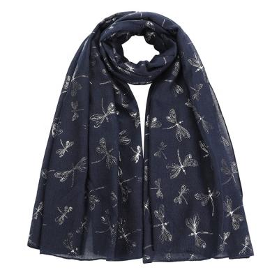 China 2021 Polyester Hot Sale Fashion Glitter Dragonfly Print Scarf All Size Beautiful Soft Shawl Big Size Scarf For Women for sale