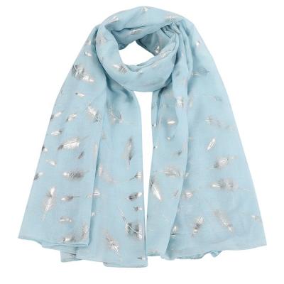 China 2021 Polyester Hot Sale Fashion Glitter Feather Print Scarf All Size Soft Beautiful Shawl Big Size Scarf For Women for sale