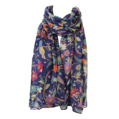 China Print Scarf 2021 Fashion Size Large Humming Birds and Flower Print Scarf Polyester Voile Scarf Animal Design Shawl for sale