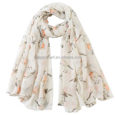 China Wholesale Stock Cheap Price Print Scarf Animal Birds Print Scarf Polyester Voile Scarf For Woman for sale